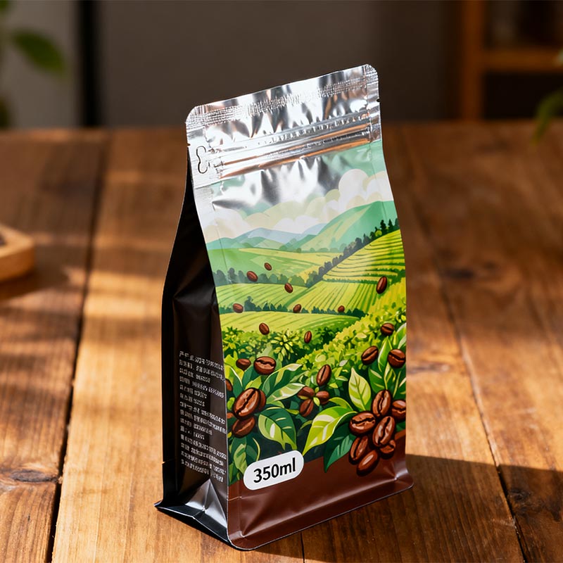Stående plastpose til kaffe